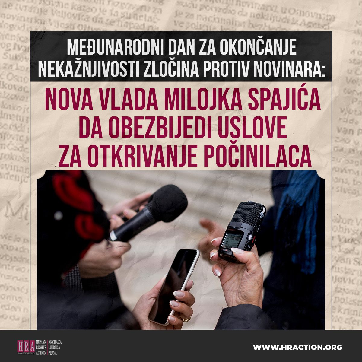 MEĐUNARODNI DAN ZA OKONČANJE NEKAŽNJIVOSTI ZLOČINA PROTIV NOVINARA